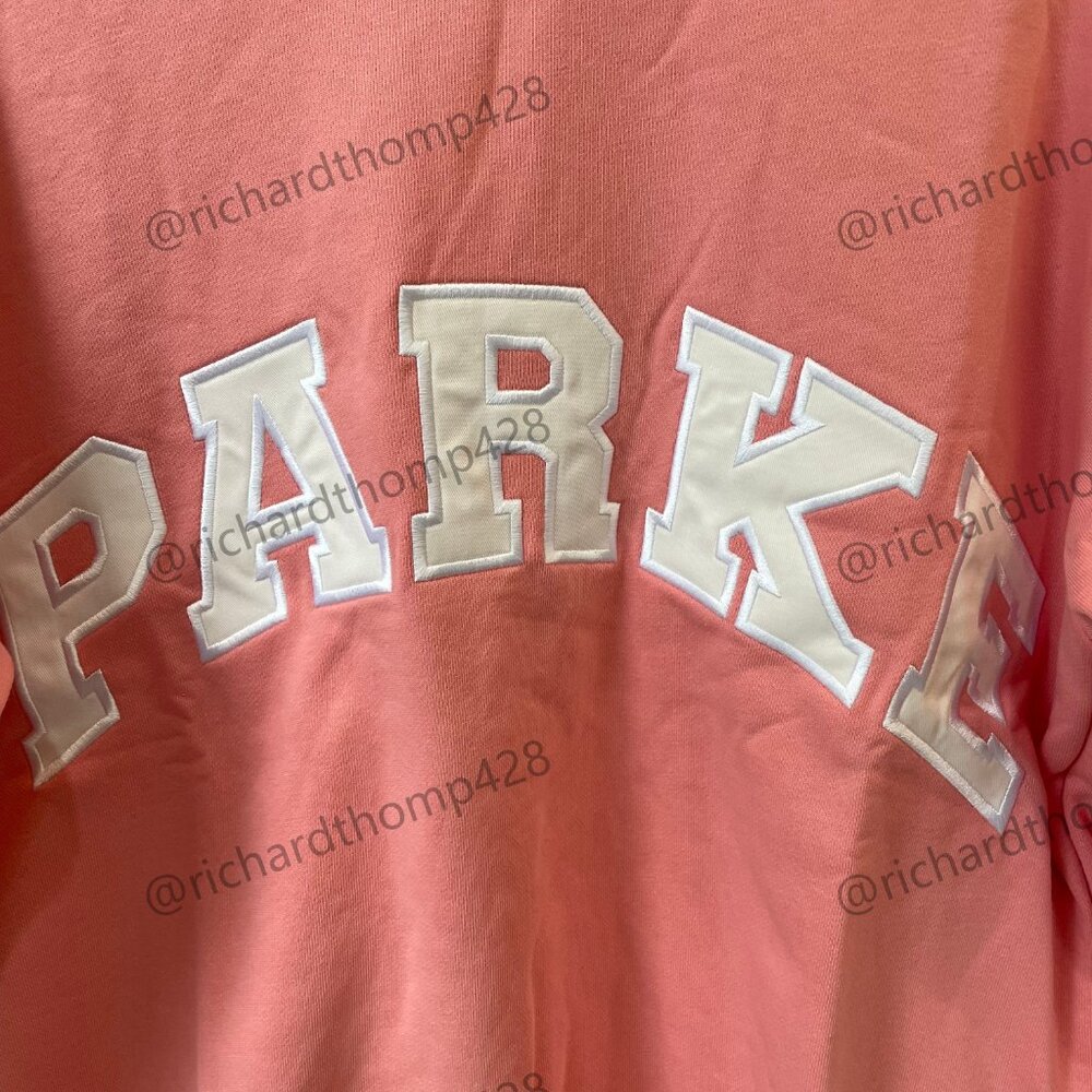 PARKE Red Mock Neck Sweatshirt Oversized Varsity Logo Crewneck - Picture 2 of 6